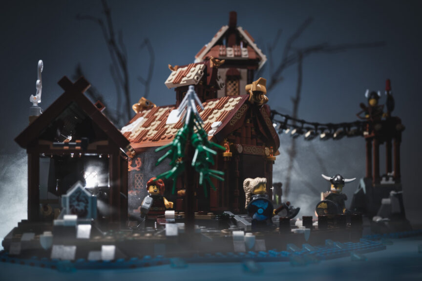 LEGO Viking Village at night